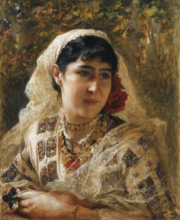 Woman with rose by Frederick Arthur Bridgman